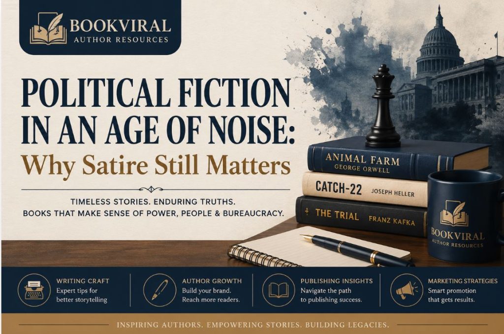 Political fiction books exploring satire, bureaucracy and timeless themes for modern readers and authors.
